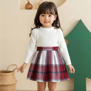 Plaid Red and White Kids Skirt